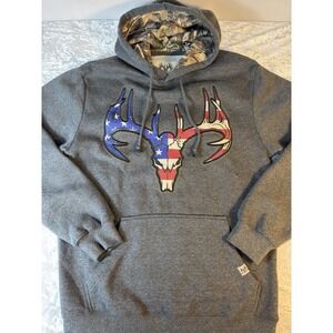 Buck Wear Realtree Camo Lined Hoodie NWT Deer Skull Flag Gray Size M